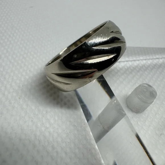 Mens Vintage Estate 14K White Gold Wed Lok Wedding Band Ring, 8g Size 9